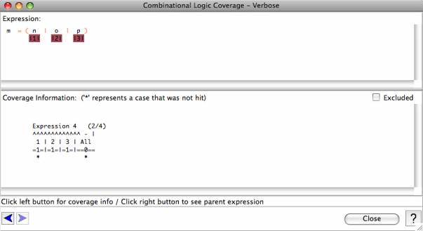 Example of the verbose combinational logic window