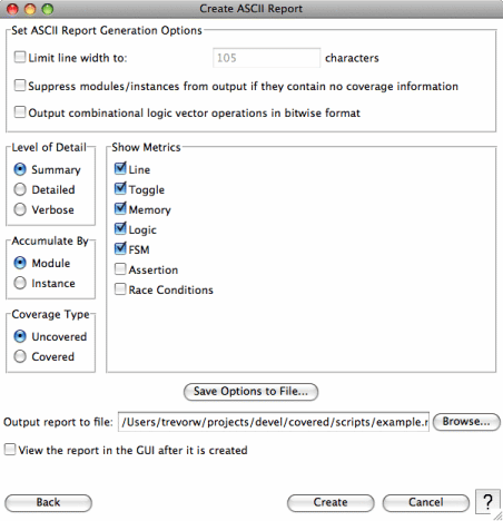 Report Generation Options Page