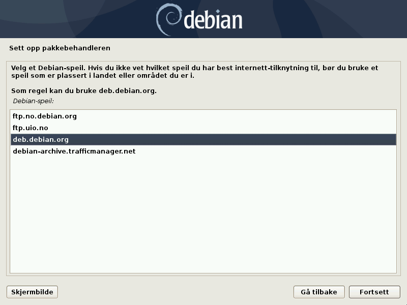 Å velge et Debian speil