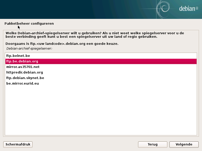 Een Debian spiegel selecteren