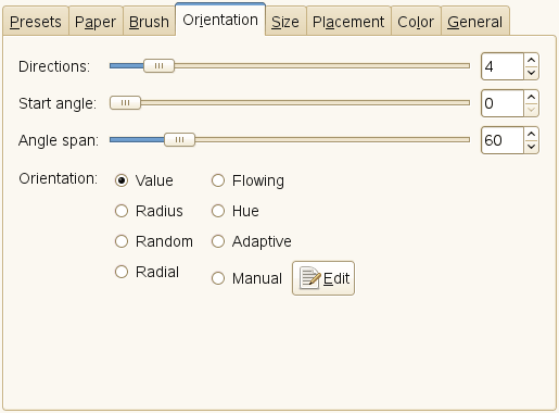 “Orientation” tab options