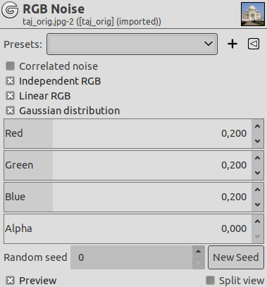 “RGB Noise” filter options