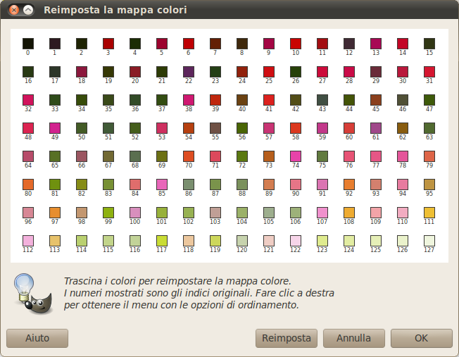 La finestra «Reimposta la mappa colori»