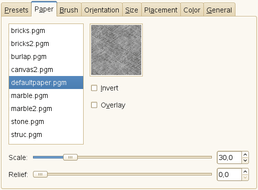 “Paper” tab options