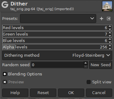 Dither filter dialog