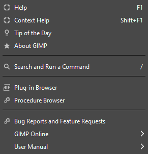 Contents of the “Help” menu