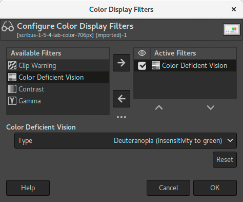 Description of the “Color Deficient Vision” dialog