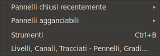 Contenuto del menu «Finestre»