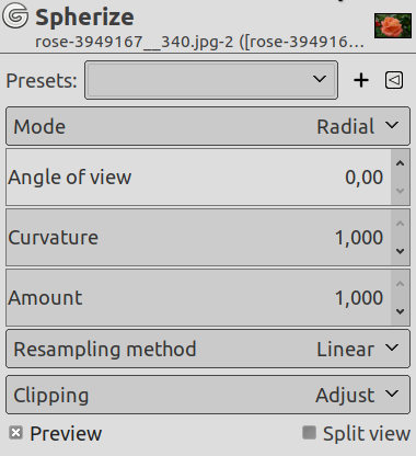 “Spherize” filter options