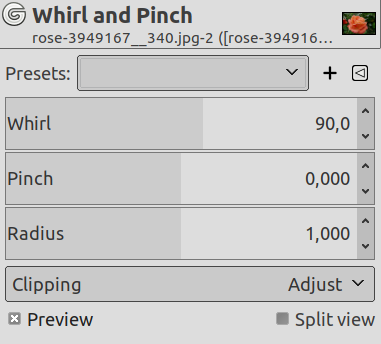 “Whirl and Pinch” filter options