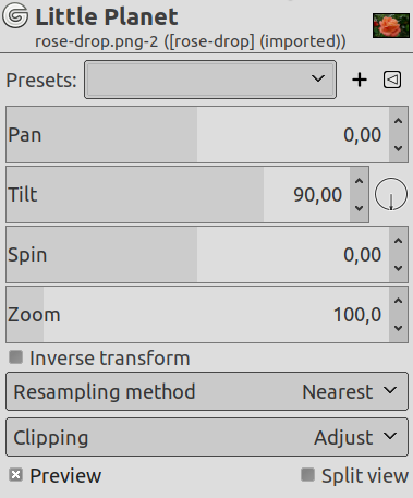 “Little Planet” filter options