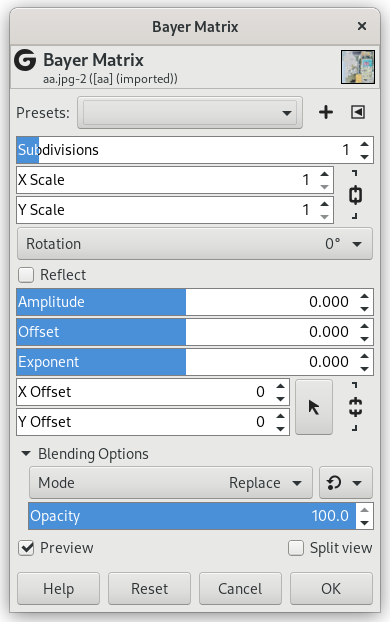 “Bayer Matrix” filter options