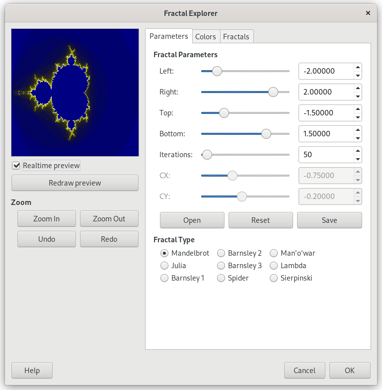 “Fractal Explorer” filter options