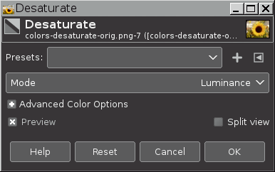 The “Desaturate” option dialog