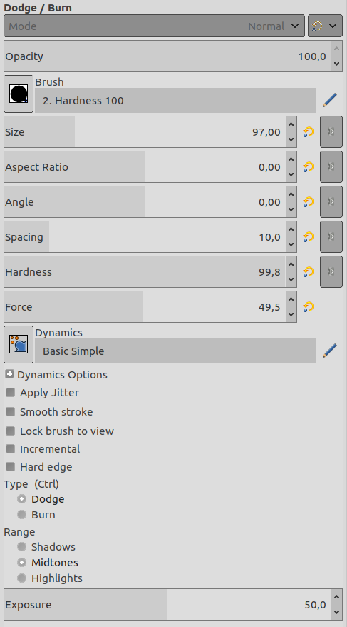 “Dodge/Burn” tool options