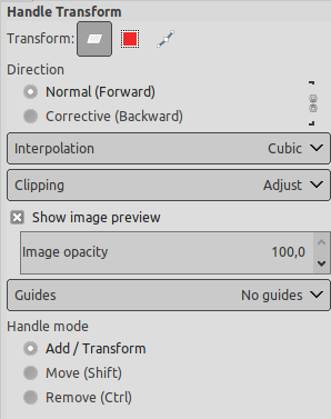 Handle Transform Tool options