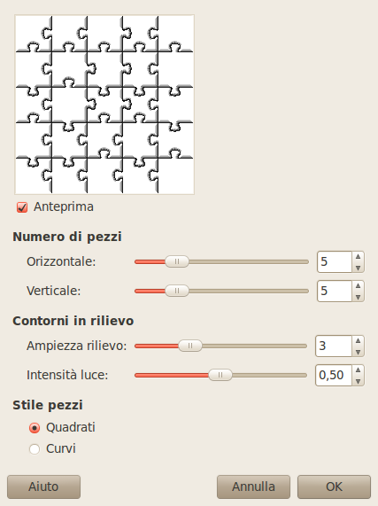 Opzioni del filtro «puzzle»