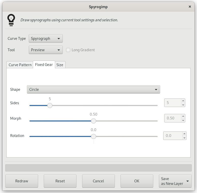 Opzioni del filtro «Spirogimp» (Rotella fissa)