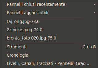 Contenuto del menu «Finestre»