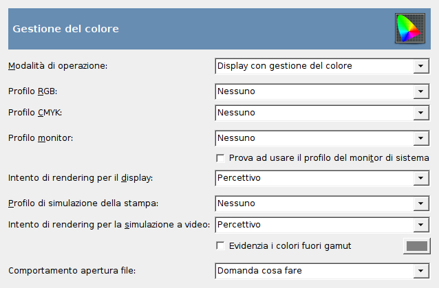 Preferenze della gestione del colore