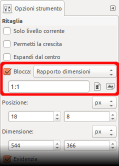 Finestra di dialogo per il ritaglio