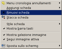 Il menu scheda dalla finestra di dialogo livelli.