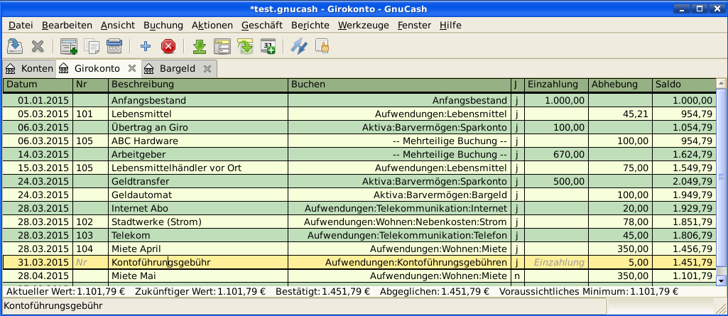 Das Girokonto Kontenblatt