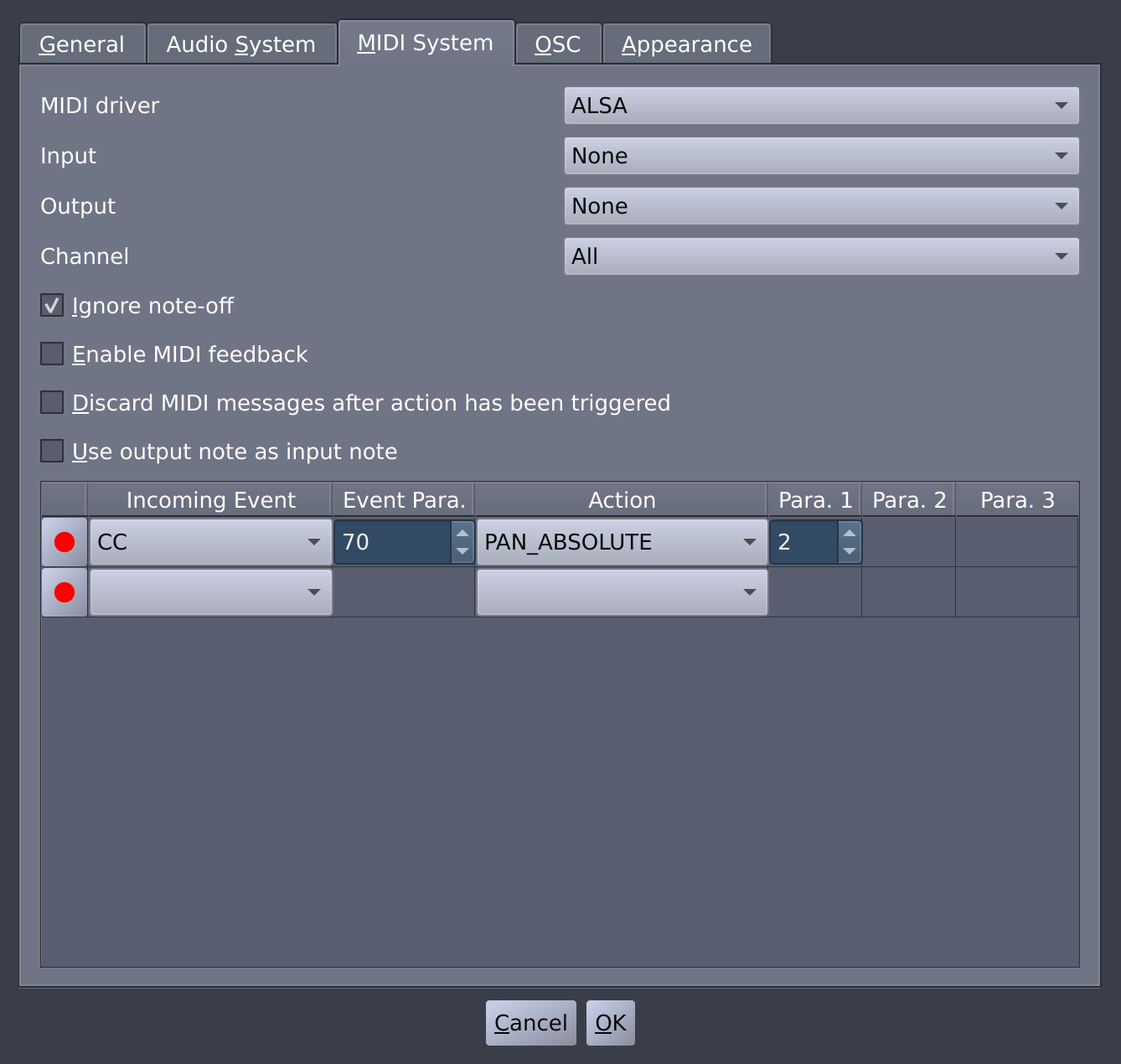 The MIDI System Tab