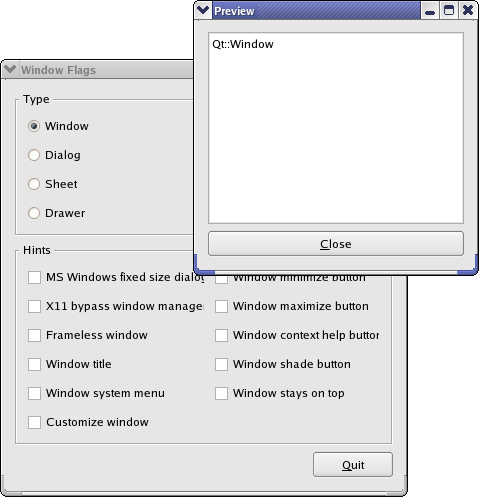 Screenshot of the Window Flags example