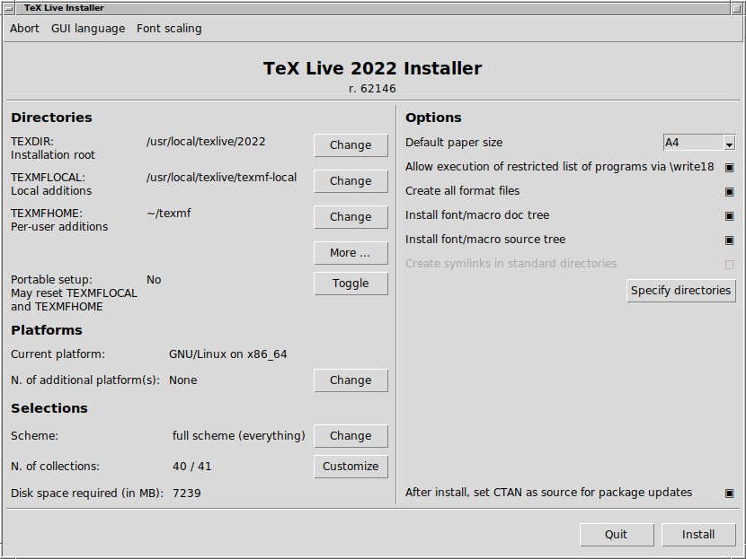 Advanced installer screen (GNU/Linux)