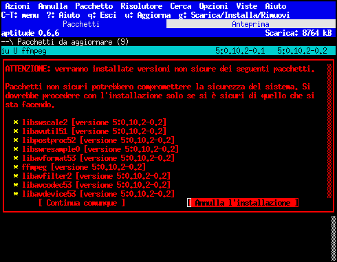 [avvertimento di pacchetti/versioni non fidate]