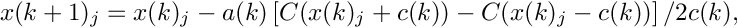 \[ x(k+1)_j = x(k)_j - a(k) \left[ C(x(k)_j + c(k)) - C(x(k)_j - c(k)) \right] / 2c(k), \]