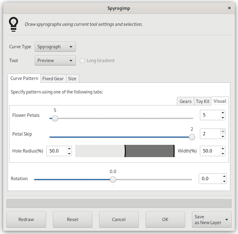 “Spyrogimp” filter options (Curve Pattern)