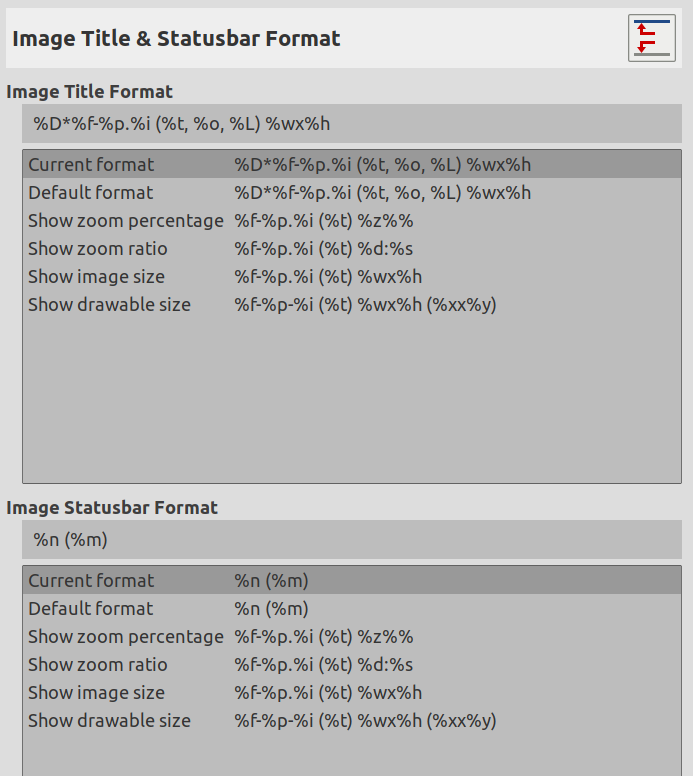 Image Window Title and Statusbar formats