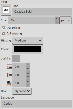 Text tool options