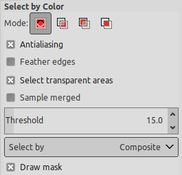 Tool Options for the Select by Color tool