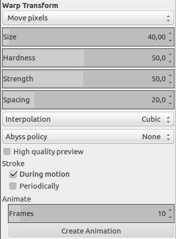 Warp Tool options