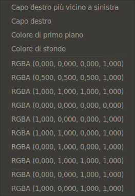 Il sottomenu di «Carica il colore da»