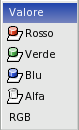 Opzioni dei canali per un livello RGB con canale alfa