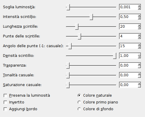 Opzioni del filtro «Scintillio»