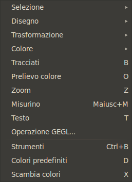 Contenuto del menu «Strumenti»