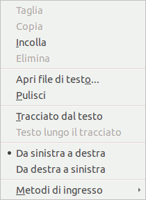 Menu contestuale della modifica del testo