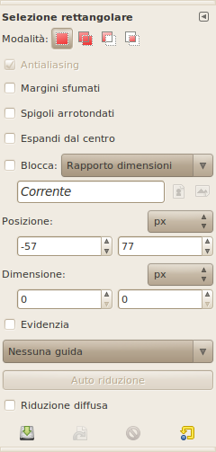 Le opzioni strumento per la selezione rettangolare