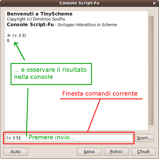 Uso della console Script-fu.