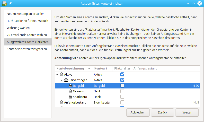 Neuer Kontenplan: Konten einrichten