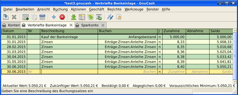 Investmentzinsen einrichten