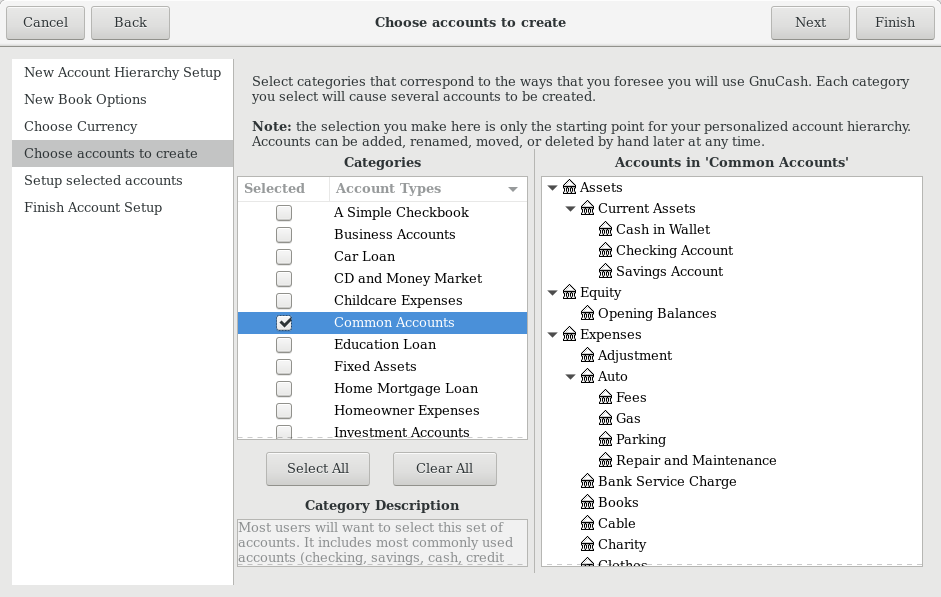 New Account Hierarchy Setup: Account Selection