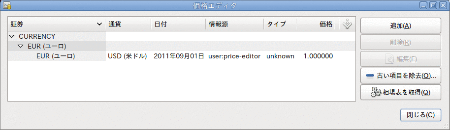 価格エディターウィンドウ