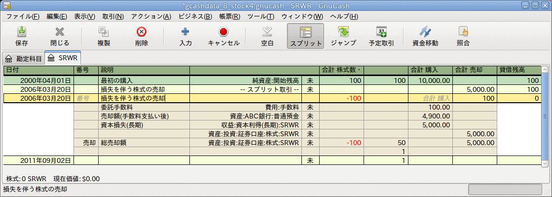 損失を伴う株式売却の例