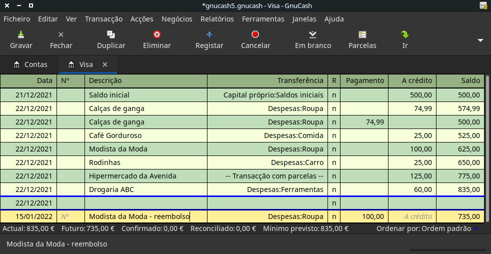 Transacção de devolução de item